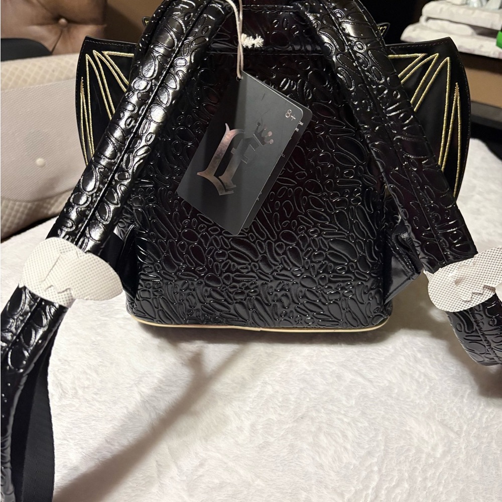 Loungefly Black and Gold Dragon Face Backpack - Picture 2 of 2